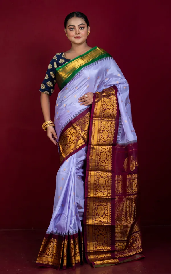 Exclusive_Mahapar_Gadwal_Silk_Saree_In_Light_Purple_Wine_Natural_Green_And_Golden_Zari_Weave