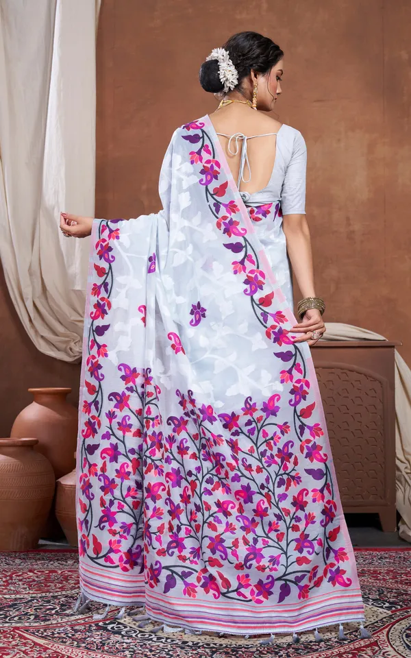 Meenakari_Inspired_Traditional_Woven_Floral_Nakshi_Soft_Jamdani_Saree_In_Light_Gray_Off_White_And_Multicolor