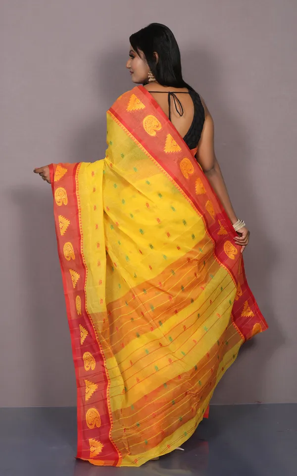 Bengal_Tangail_Cotton_Saree_In_Yellow_Red_Green_And_Matte_Yellow