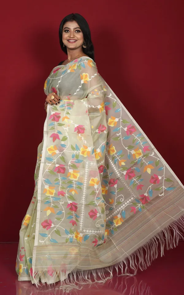 Premium_Quality_Step_Nakshi_Karat_Jaal_Tulip_Motif_Work_Muslin_Silk_Dhakai_Jamdani_In_Mint_Green_Red_Hot_Pink_Off_White_And_Multicolor_Thread_Work