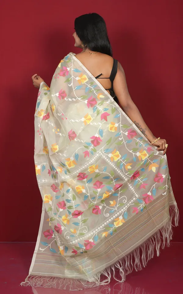 Premium_Quality_Step_Nakshi_Karat_Jaal_Tulip_Motif_Work_Muslin_Silk_Dhakai_Jamdani_In_Mint_Green_Red_Hot_Pink_Off_White_And_Multicolor_Thread_Work