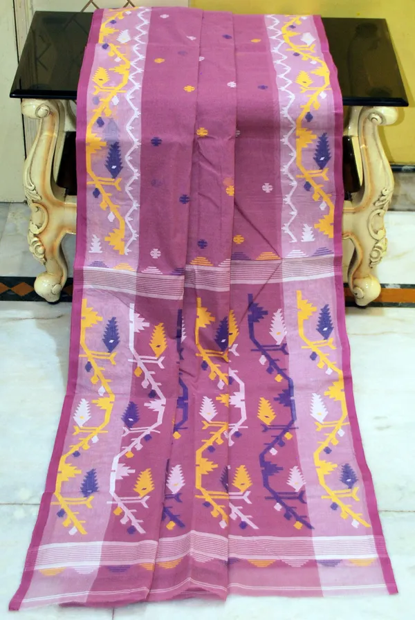 Hand_Karat_Needle_Woven_Work_Pure_Cotton_Bengal_Jamdani_Saree_Pearly_Purple_And_Multicolor
