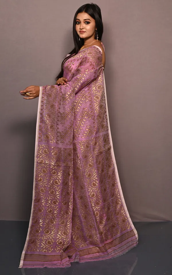 Traditional_Soft_Jamdani_Saree_In_Purple_Dark_Brown_And_Gold