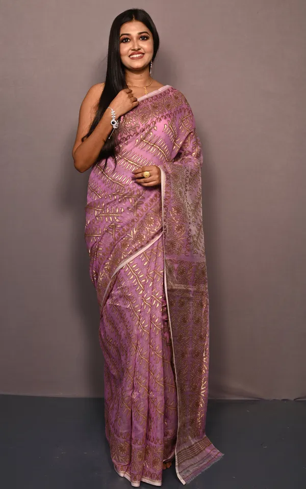 Traditional_Soft_Jamdani_Saree_In_Purple_Dark_Brown_And_Gold