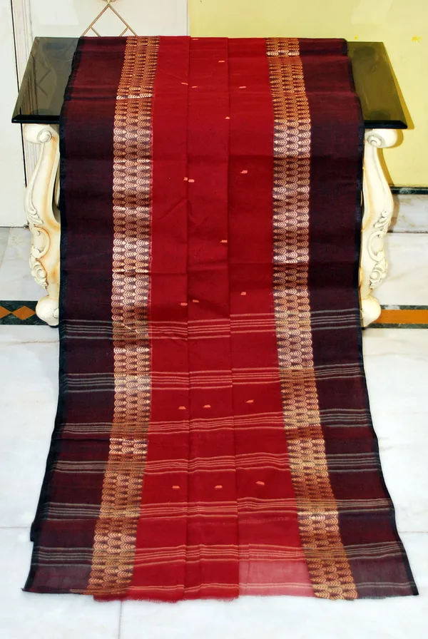 Bengal_Handloom_Cotton_Saree_In_Rust_Black_And_Beige