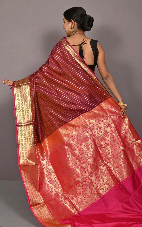 Tan_Chui_Brocade_Kanjivaram_Silk_Saree_In_Burgundy_And_Cerise_Pink