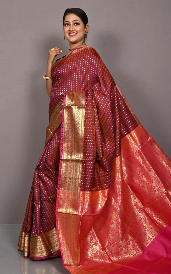 Tan_Chui_Brocade_Kanjivaram_Silk_Saree_In_Burgundy_And_Cerise_Pink