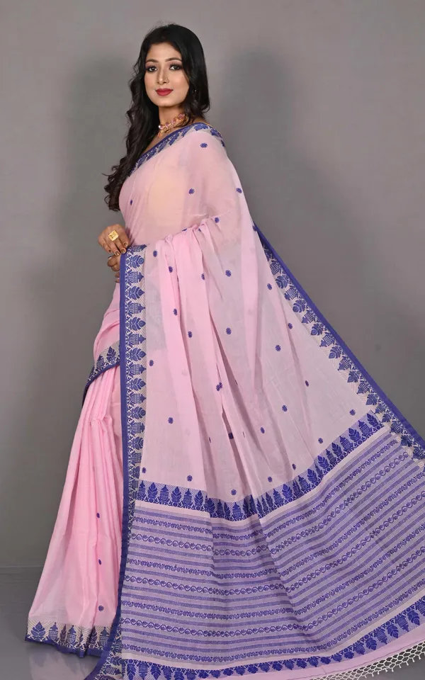 Traditional_Nakshi_Border_Work_Soft_Cotton_Bomkai_Saree_In_Pastel_Pink_Royal_Beige_And_Deep_Blue