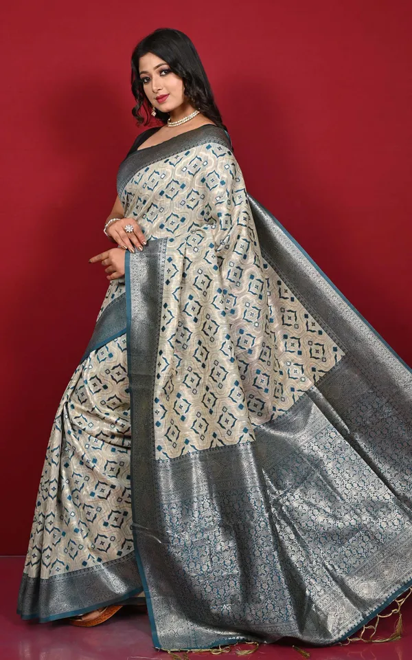 Designer_Brocade_Jute_Katan_Silk_Saree_In_Soap_Stone_Beige_And_Dark_Teal