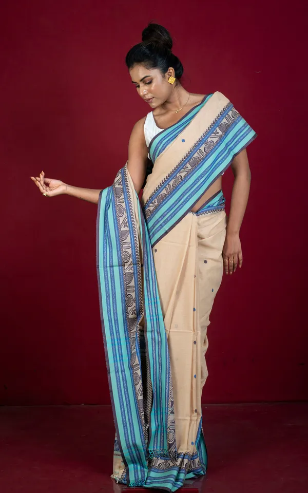 Premium_Quality_Double_Warp_Soft_Pure_Cotton_Bomkai_Saree_In_Beige_Celeste_Blue_Royal_Blue_And_Black