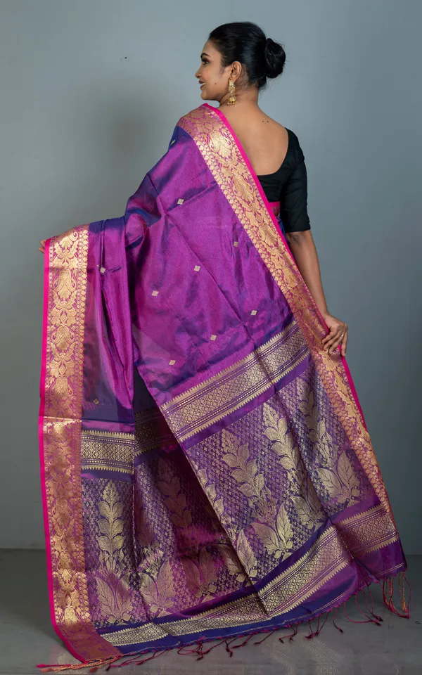 Hand_Woven_Soft_Tissue_Linen_Silk_Saree_In_Purple_Hot_Pink_And_Golden