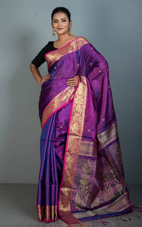 Hand_Woven_Soft_Tissue_Linen_Silk_Saree_In_Purple_Hot_Pink_And_Golden