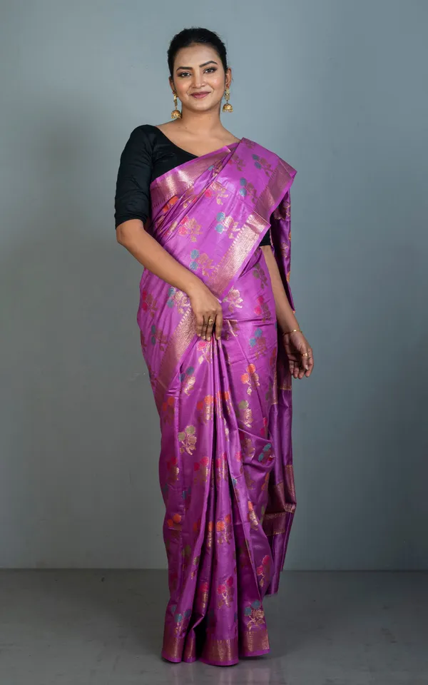 Hand_Woven_Pure_Moonga_Tussar_Banarasi_Silk_Saree_In_Purple_Antique_Golden_And_Multicolor