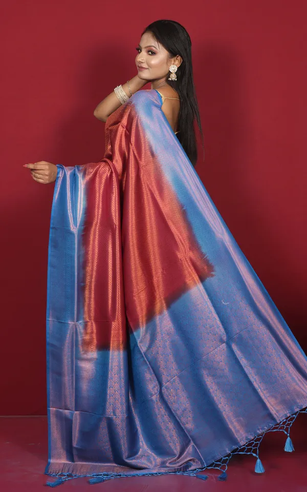 Softy_Tan_Chui_Work_Katan_Silk_Saree_In_Burgundy_Cobalt_Blue_And_Antique_Gold