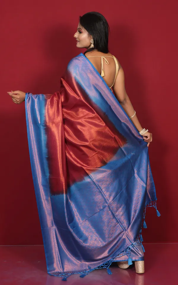 Softy_Tan_Chui_Work_Katan_Silk_Saree_In_Burgundy_Cobalt_Blue_And_Antique_Gold