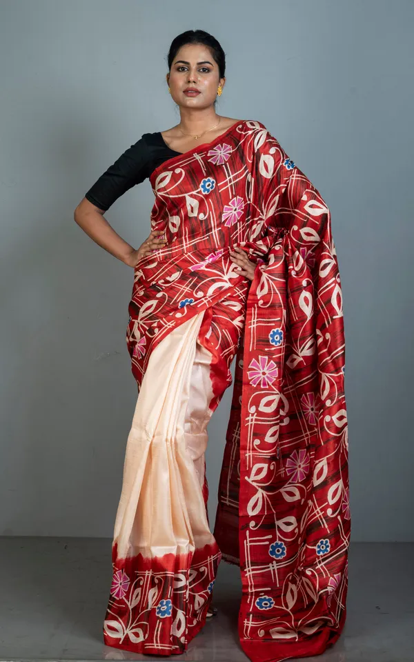 Hand_Batik_Soft_Bishnupuri_Pure_Silk_Saree_In_Rust_Red_Beige_And_Multicolor