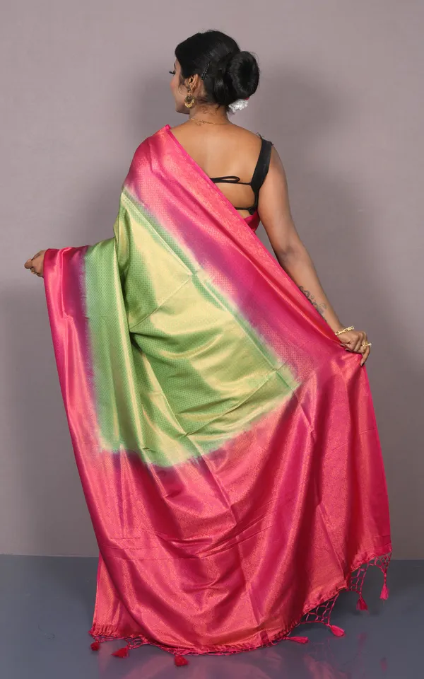 Softy_Tan_Chui_Work_Katan_Silk_Saree_In_Lime_Green_Pink_And_Antique_Gold