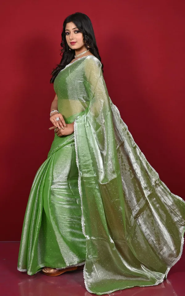 Designer_Soft_Crushed_Glass_Tissue_Zardosi_Saree_In_Natural_Green_And_Silver