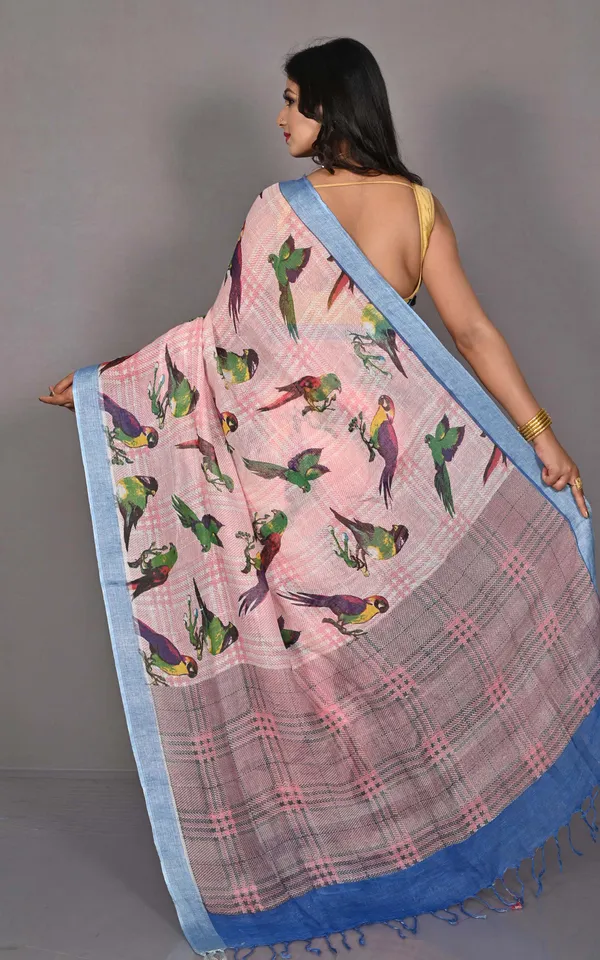 Hand_Woven_Soft_Digital_Printed_High_Quality_Linen_Saree_In_Pale_Red_Off_White_And_Denim_Blue