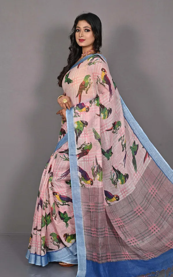 Hand_Woven_Soft_Digital_Printed_High_Quality_Linen_Saree_In_Pale_Red_Off_White_And_Denim_Blue