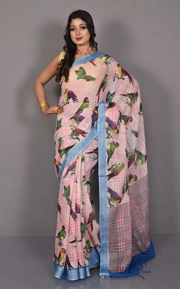 Hand_Woven_Soft_Digital_Printed_High_Quality_Linen_Saree_In_Pale_Red_Off_White_And_Denim_Blue