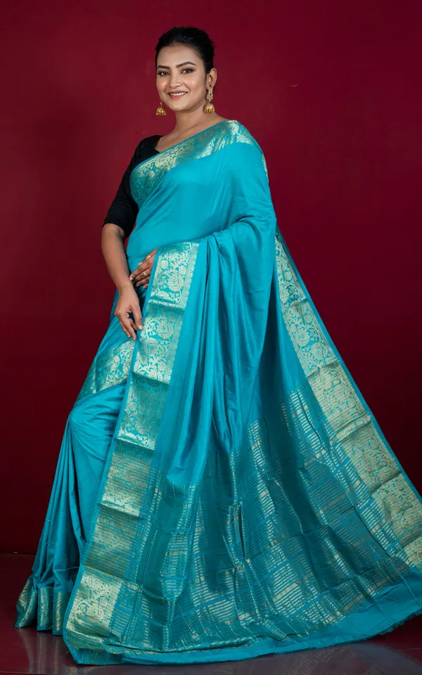 Soft_Semi_Crepe_Silk_Saree_In_Sea_Green_And_Antique_Golden