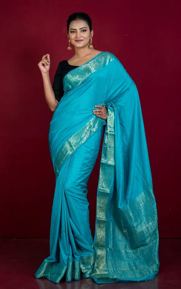 Soft_Semi_Crepe_Silk_Saree_In_Sea_Green_And_Antique_Golden