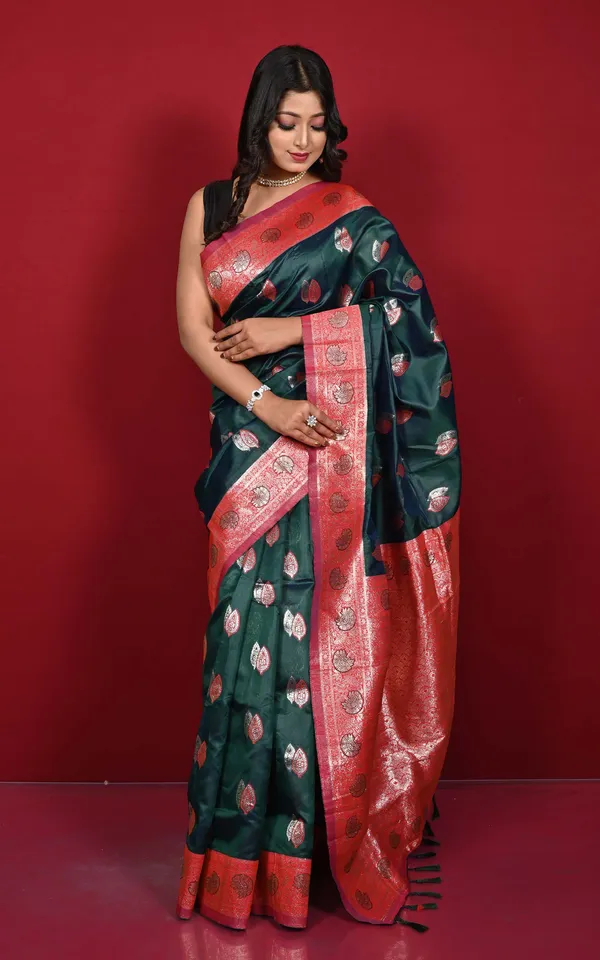 Traditional_Nakshi_Motif_Work_Softy_Katan_Silk_Saree_In_Phthalo_Green_And_Red