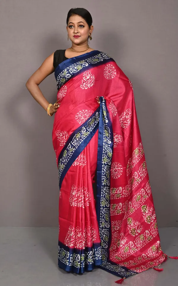 Printed_Soft_Semi_Ghicha_Silk_Saree_In_Wild_Watermelon_And_Resolution_Blue