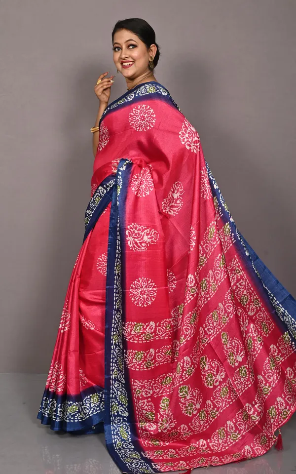 Printed_Soft_Semi_Ghicha_Silk_Saree_In_Wild_Watermelon_And_Resolution_Blue