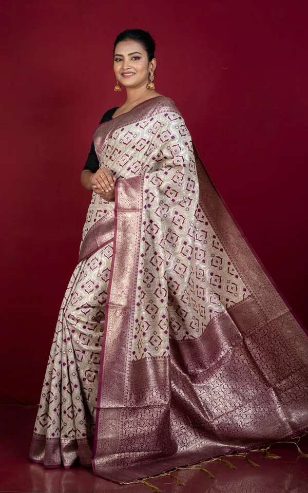 Designer_Brocade_Jute_Katan_Silk_Saree_In_Soap_Stone_Beige_And_Claret_Maroon