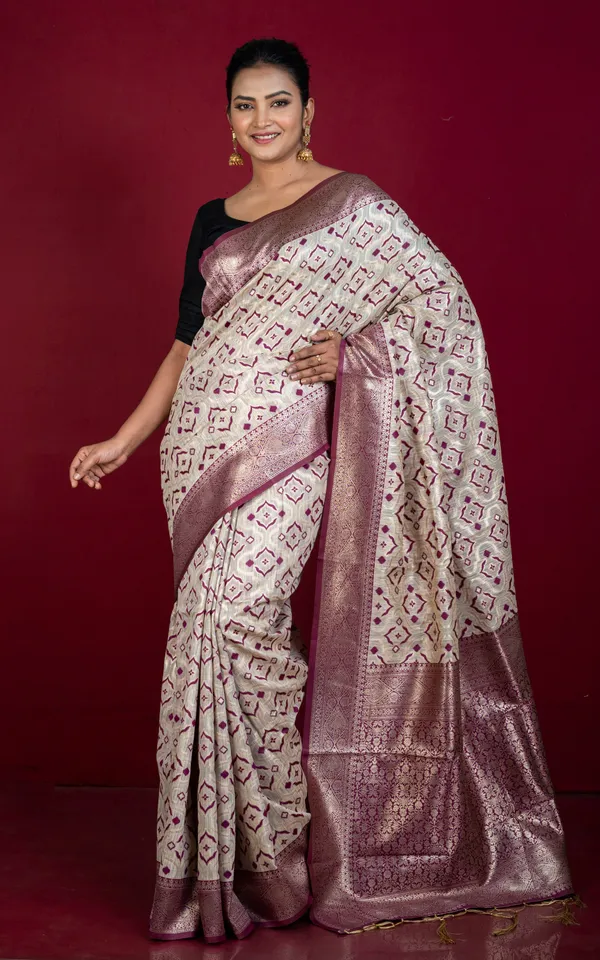 Designer_Brocade_Jute_Katan_Silk_Saree_In_Soap_Stone_Beige_And_Claret_Maroon