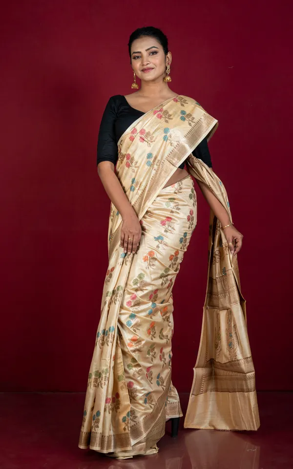 Hand_Woven_Pure_Moonga_Tussar_Banarasi_Silk_Saree_In_Parmesan_Cheese_Antique_Golden_And_Multicolor