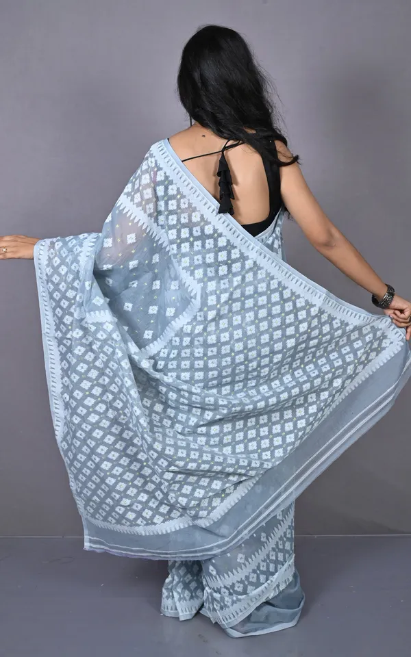 Solapuri_Work_Jamdani_Saree_In_Polo_Blue_Off_White_And_Golden