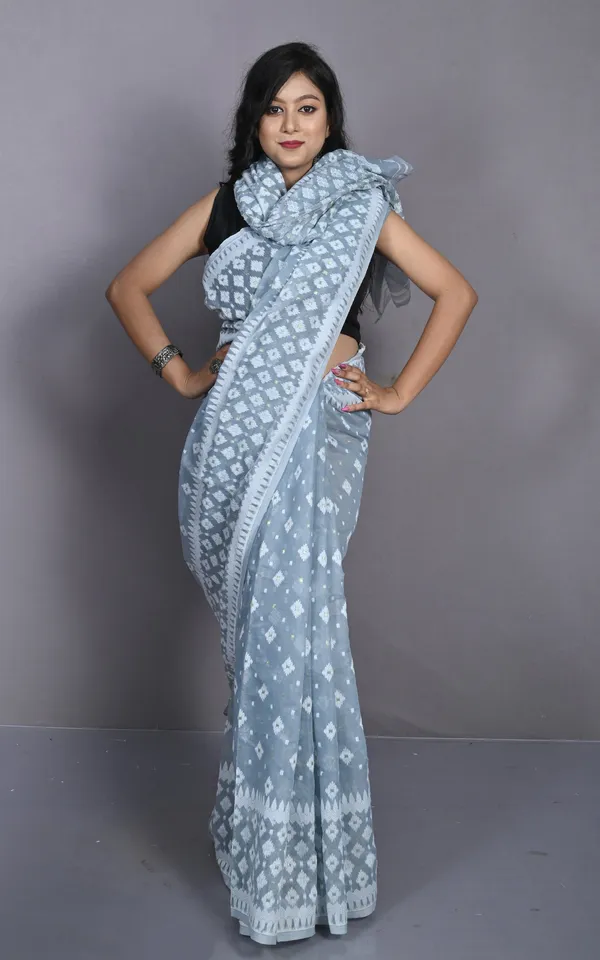 Solapuri_Work_Jamdani_Saree_In_Polo_Blue_Off_White_And_Golden