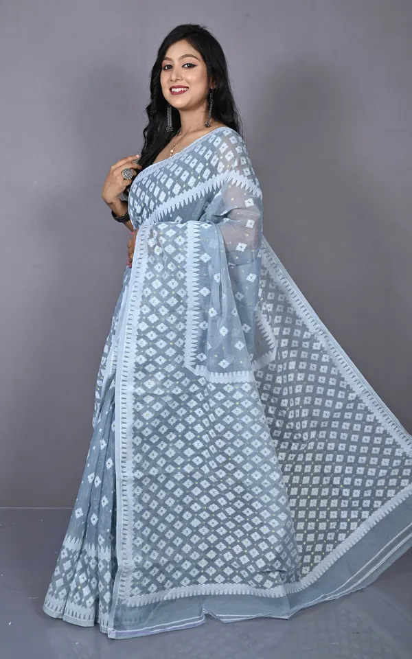 Solapuri_Work_Jamdani_Saree_In_Polo_Blue_Off_White_And_Golden