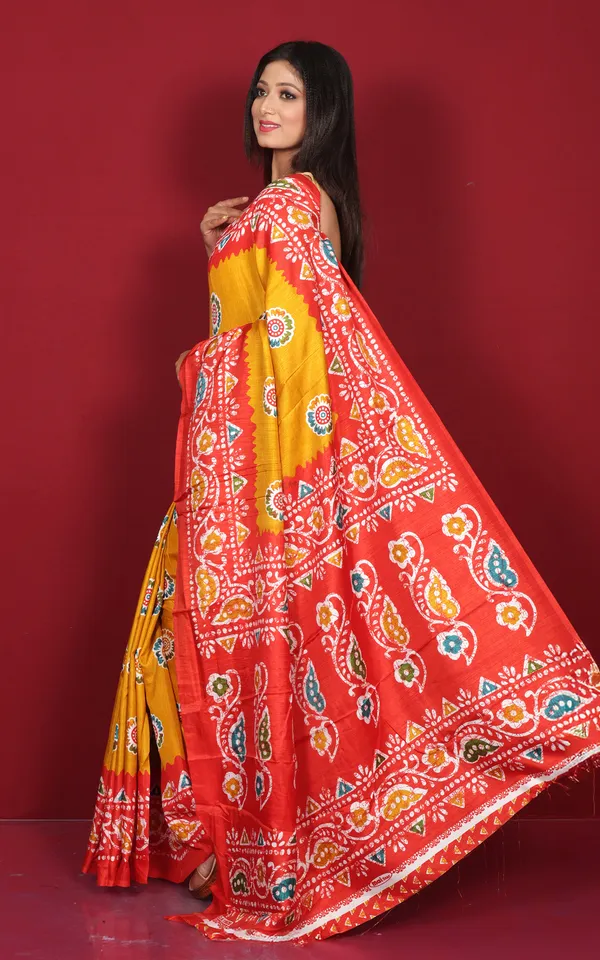 Printed_Soft_Semi_Ghicha_Silk_Saree_In_Munsell_Yellow_Red_And_Multicolor