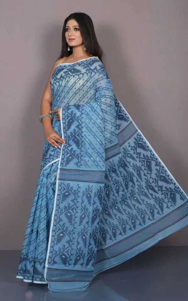 Traditional_Karat_Nakshi_Work_Cotton_Muslin_Soft_Jamdani_Saree_In_Mariner_Blue_And_Black
