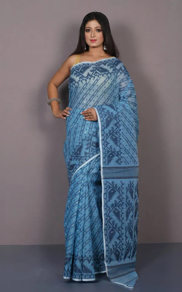 Traditional_Karat_Nakshi_Work_Cotton_Muslin_Soft_Jamdani_Saree_In_Mariner_Blue_And_Black
