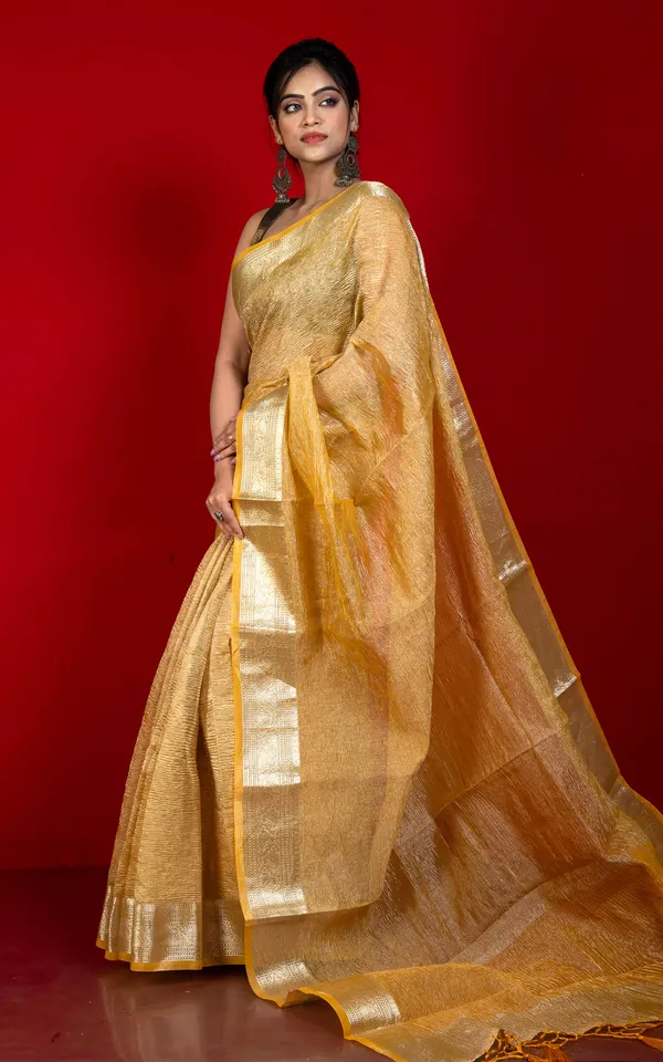 Soft_Crushed_Tissue_Katan_Banarasi_Silk_Saree_In_Yellow_And_Antique_Golden