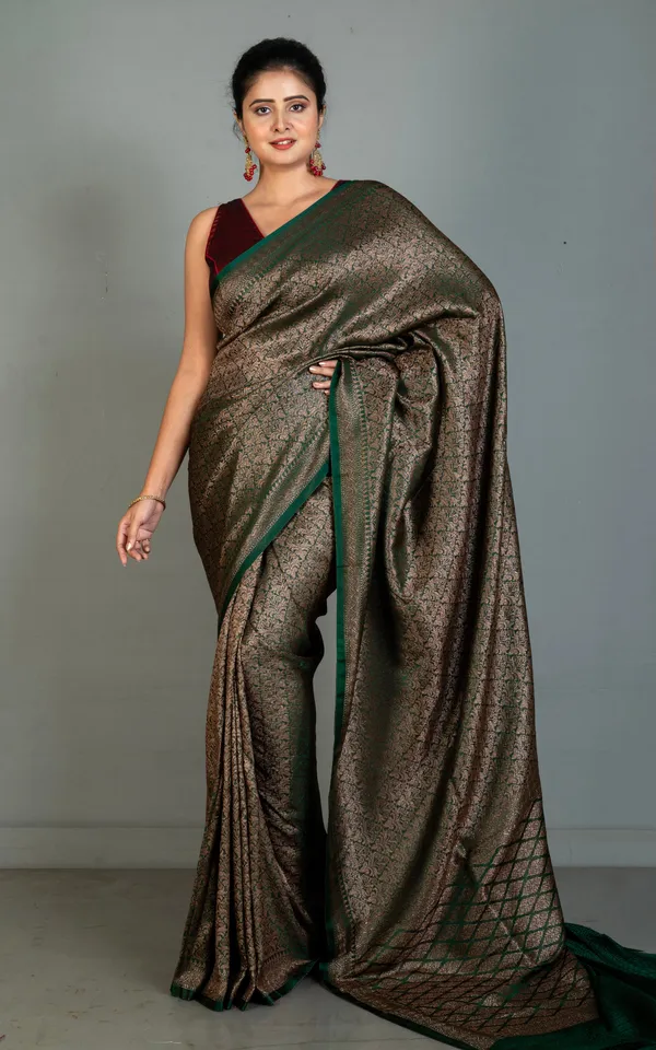 Brocade_Mashru_Katan_Banarasi_Silk_Saree_In_Timber_Green_And_Antique_Gold