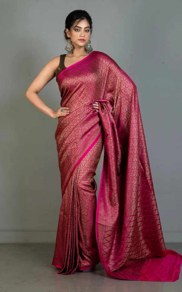 Brocade_Mashru_Katan_Banarasi_Silk_Saree_In_Dark_Hot_Pink_And_Antique_Gold