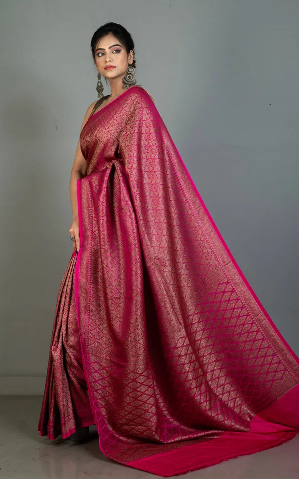 Brocade_Mashru_Katan_Banarasi_Silk_Saree_In_Dark_Hot_Pink_And_Antique_Gold