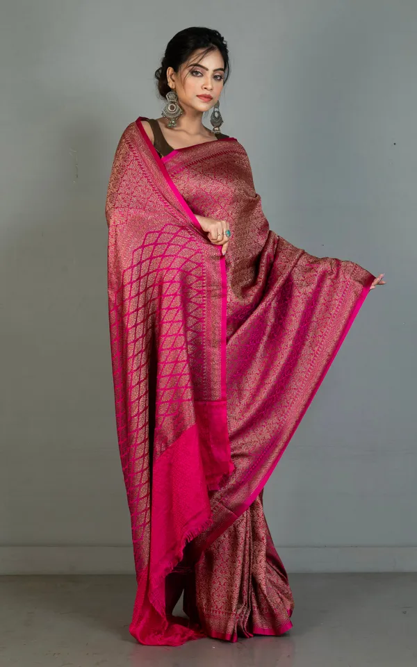 Brocade_Mashru_Katan_Banarasi_Silk_Saree_In_Dark_Hot_Pink_And_Antique_Gold