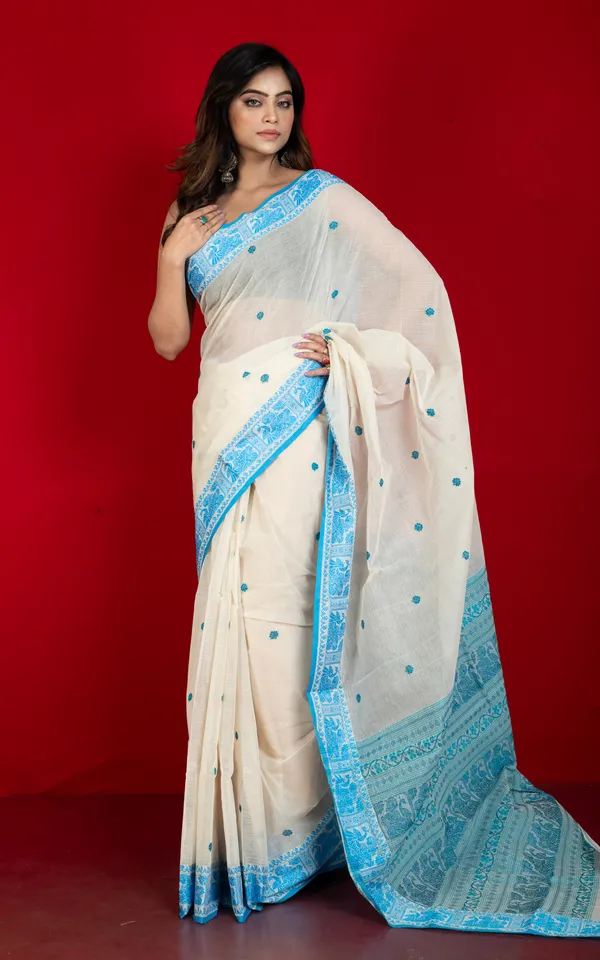 Bengal_Handloom_Cotton_Baluchari_Saree_In_Off_White_And_Sky_Blue