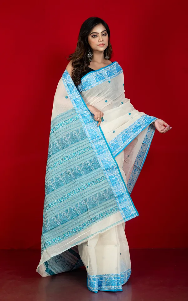 Bengal_Handloom_Cotton_Baluchari_Saree_In_Off_White_And_Sky_Blue