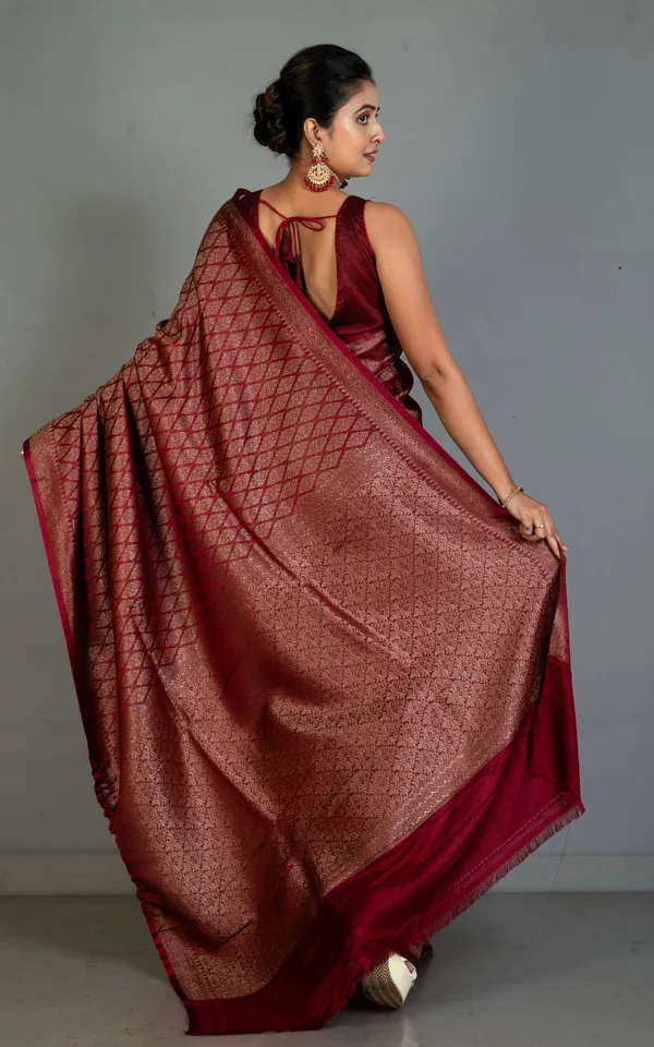 Brocade_Mashru_Katan_Banarasi_Silk_Saree_In_Maroon_And_Antique_Gold