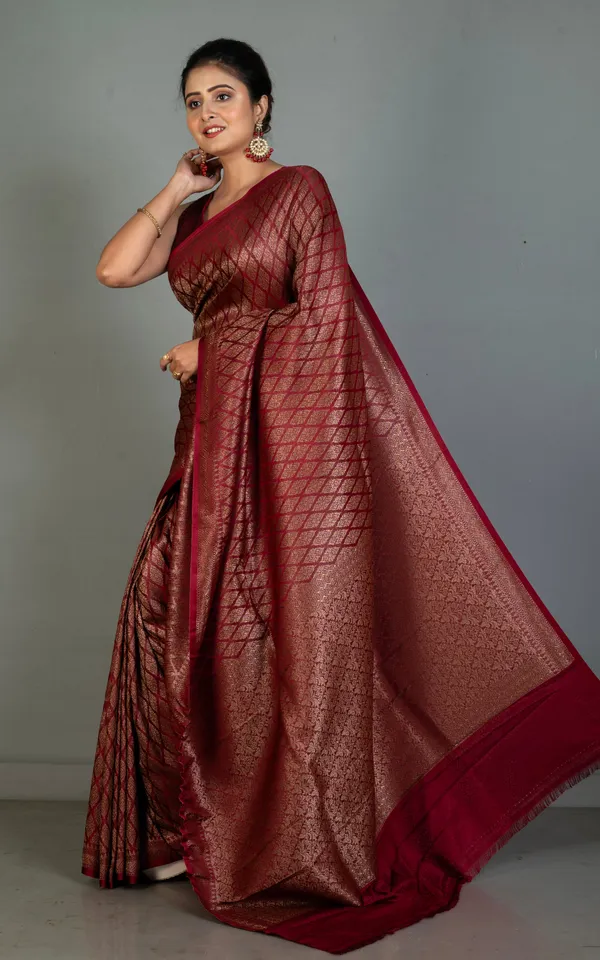 Brocade_Mashru_Katan_Banarasi_Silk_Saree_In_Maroon_And_Antique_Gold