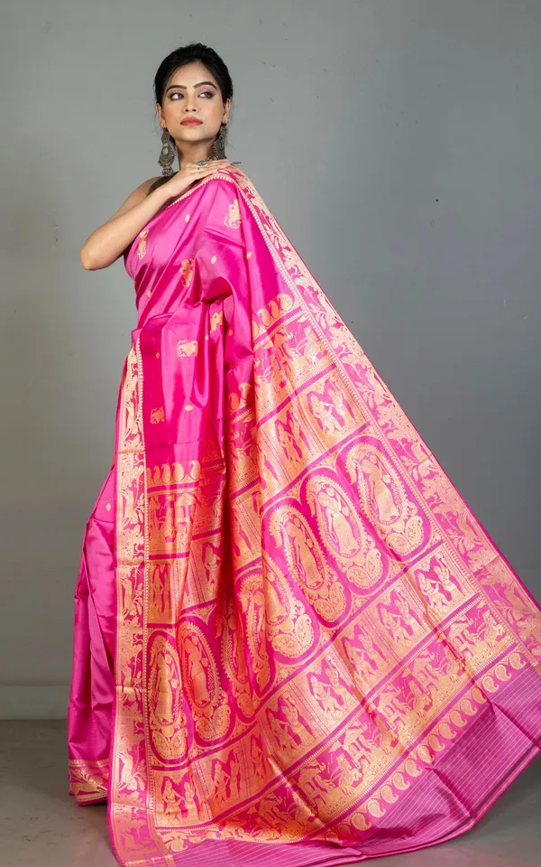 Hand_Woven_Baluchari_Pure_Silk_Saree_In_Rose_Pink_And_Antique_White
