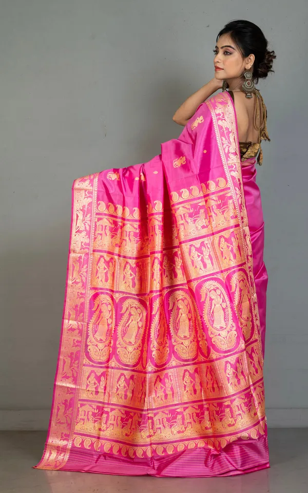 Hand_Woven_Baluchari_Pure_Silk_Saree_In_Rose_Pink_And_Antique_White